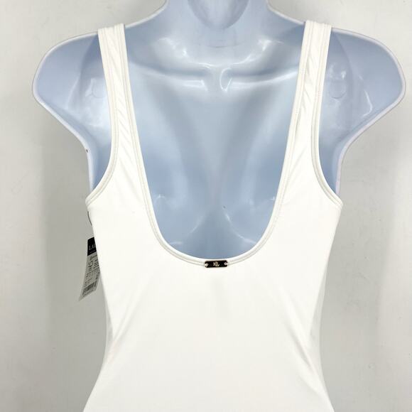 LAUREN RALPH LAUREN One Piece Swimsuit Size 8 White Beach Club Solid Ring NWT - Picture 7 of 10